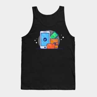 Hand Phone, Wallet, Bank Card And Money Cartoon Tank Top